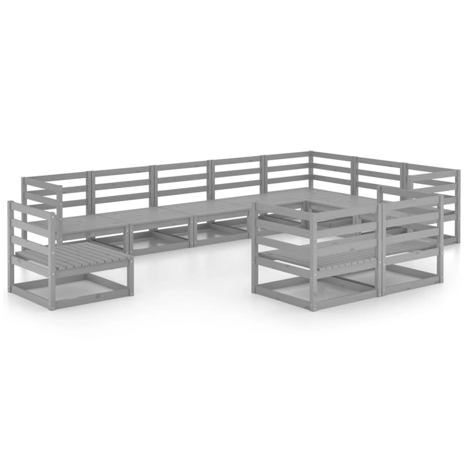 vidaXL 10-tlg Garten-Lounge-Set Grau Kiefer Massivholz Modell 7 günstig online kaufen