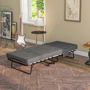 HOMCOM Klappbett mit Rollen, dunkelgrau, 10 cm Matratze, platzsparend und mobil.