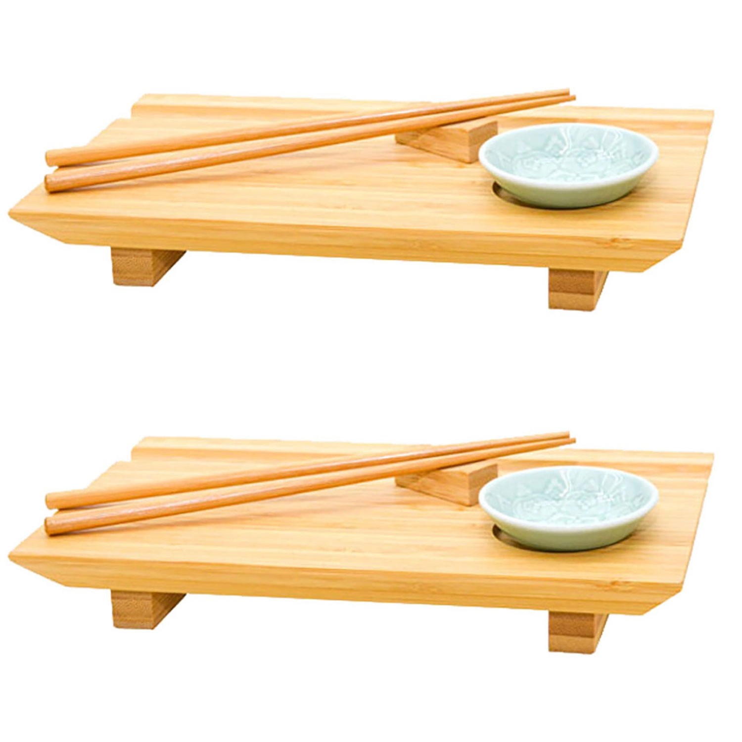 DuneDesign 2er Set Japanisches Sushi Brett 27 x 16 x 4 cm mit Schälchen (Maße: 4cm | 27cm | 16cm)