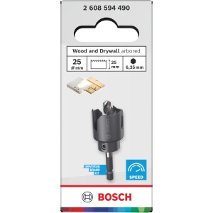 Bosch Lochsäge Wood and Drywall, Ø 25mm, mit Aufsteckhalter, geeignet für Holz und Trockenbau.