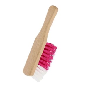 Galaflor Kinder Handfeger aus Holz mit pinken und weißen Kunststoffborsten, 18 cm lang.