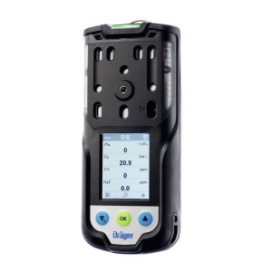 Dräger X-am 3500 Mehrgasmessgerät schwarz mit Display, zeigt O2, CO, CH4, H2S Werte an. Robustes Prüfwerkzeug.