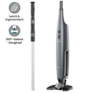 Grauer Hand-Poolreiniger Pilot X1 mit Teleskopstange und 360°-Gelenk-Saugkopf für effiziente Poolreinigung.
