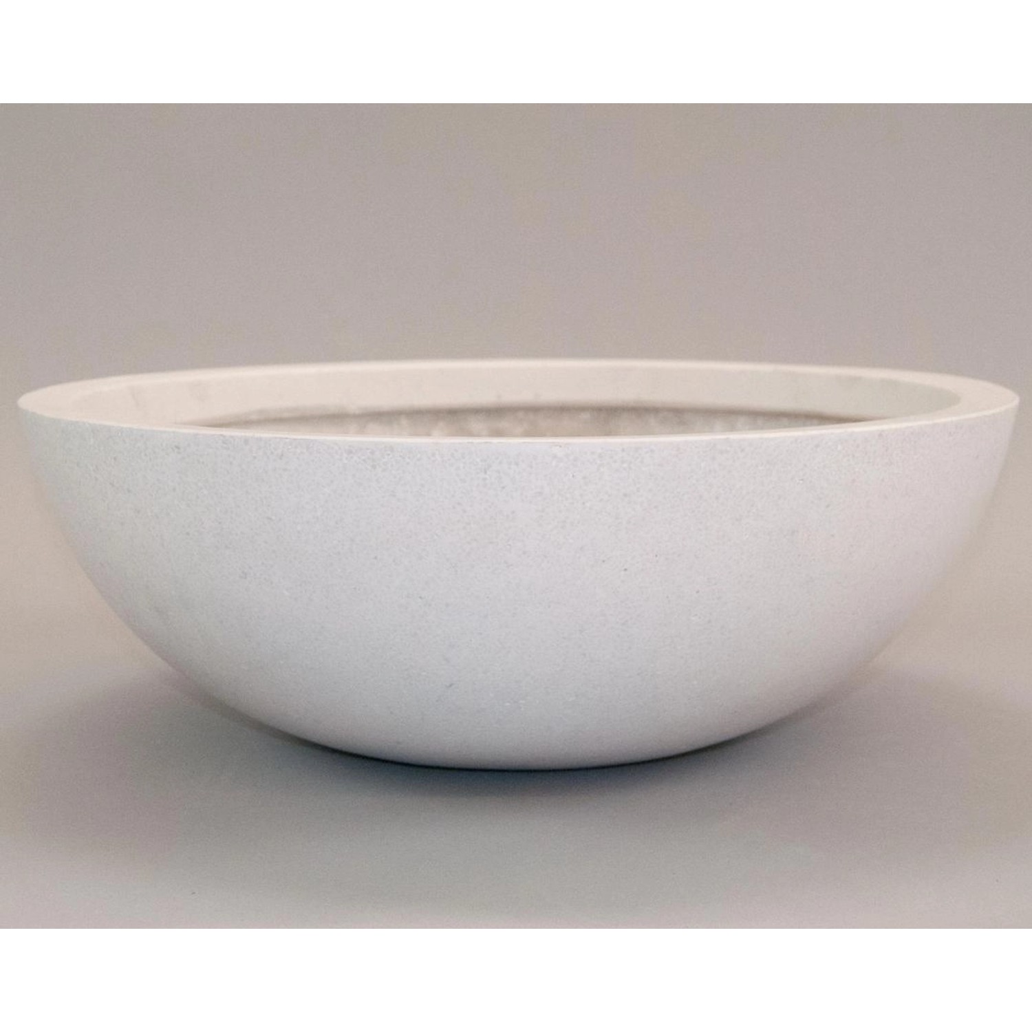 Runder, perlmutt-weißer Pflanzkübel Schale aus Fiberglas, 34x12cm, für Innen- und Außenbereich.