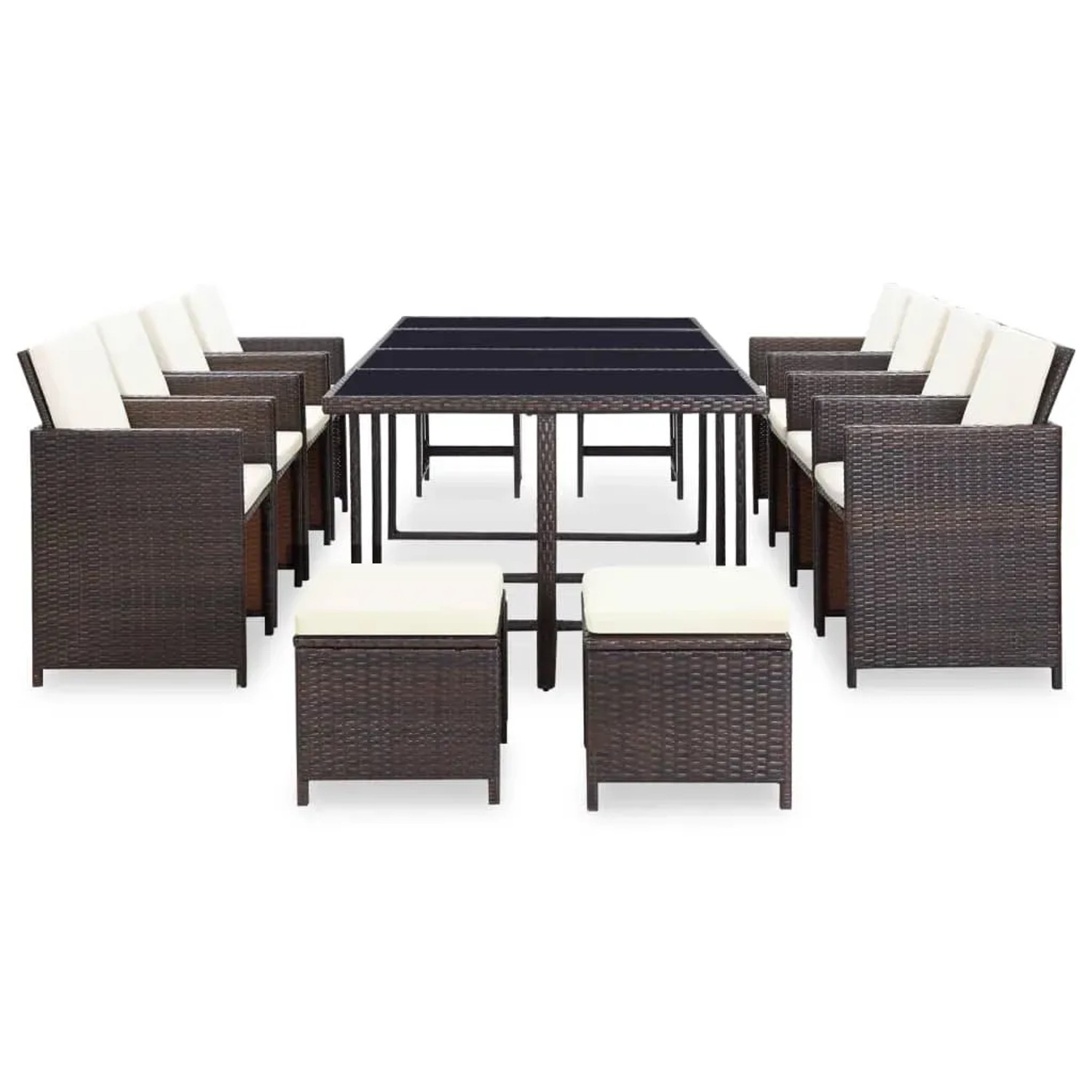 vidaXL 13-tlg. Garten Essgruppe aus Poly Rattan in Braun mit Auflagen.