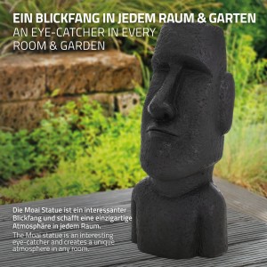 Anthrazitfarbene Moai Figur Rapa Nui (53,5 cm) aus Steinguss für Garten & Haus.