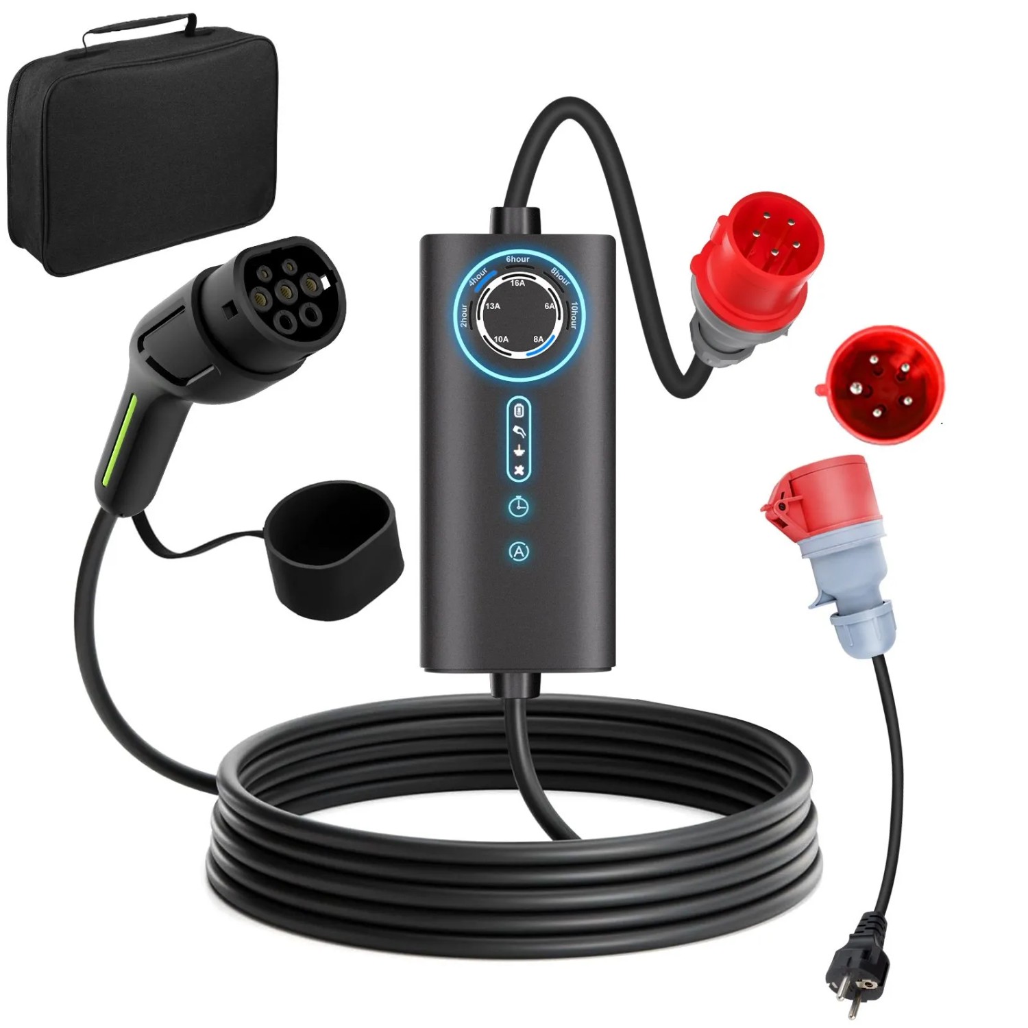 Junsun 11kW Typ2 EV-Ladegerät 6m 3-phasig Inkl.Tasche Flexibler Stromanpassung 6-16A Mit Adapter