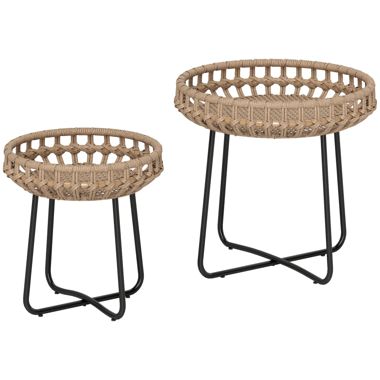 Outsunny Rattan-Beistelltisch Stahl  PE-Rattan 56 x 55H cm Braun