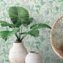 Moderne Blumentapete in Grün und Silber mit Lilien-Motiv für Wohn- und Schlafzimmer.