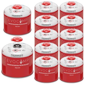 Evocamp Gaskartuschen 12er-Pack, 300g Butan/Propan Gemisch mit Schraubventil für Campingkocher und Gasgrills.