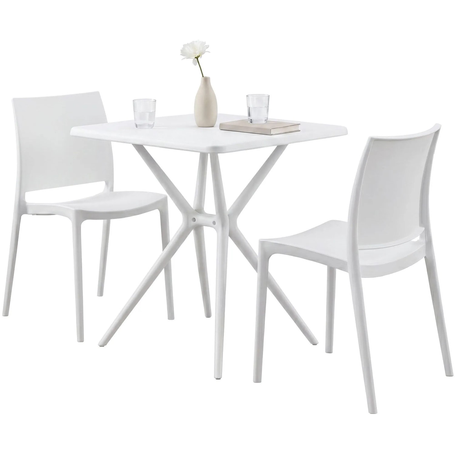 DELUKE Gartenmöbel-Set GRETA mit 2 Stühlen 156x72x81cm Kunststoff Weiß Balkonset Gartenset Tisch mit Stühlen Bistroset Outdoor