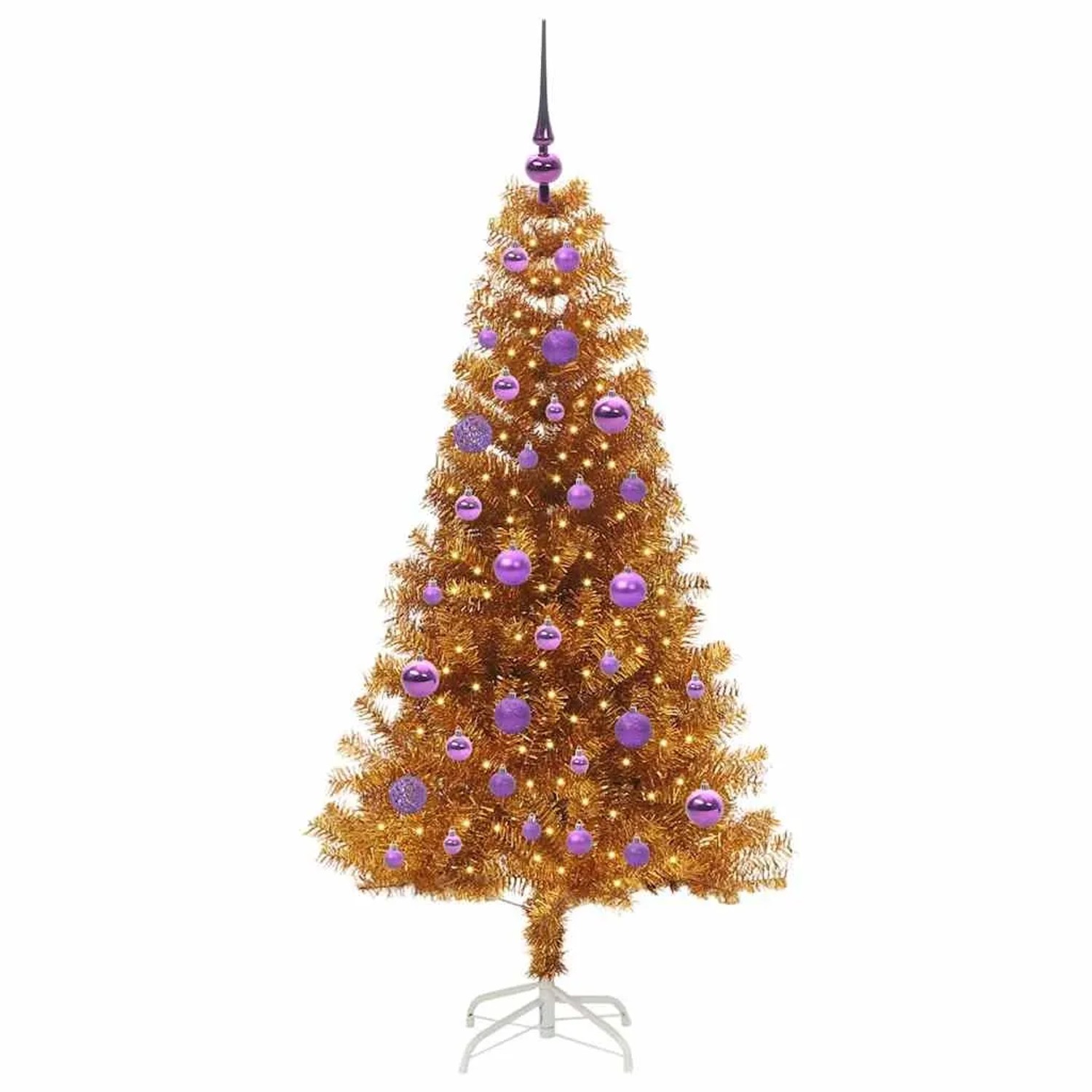 vidaXL Weihnachtsbaum mit 150 LEDs mit Ständer Gold 150 cm PET 3396618