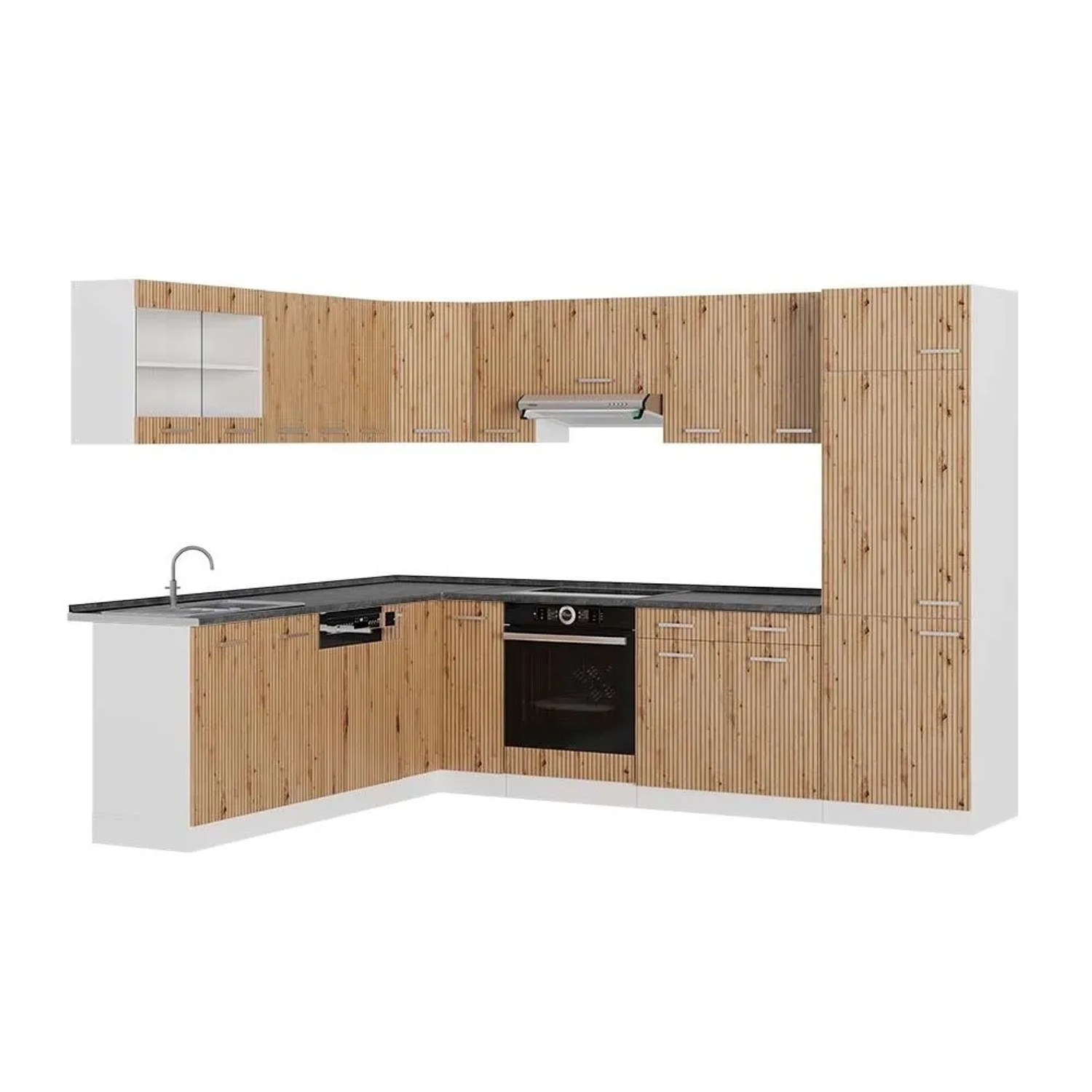 Vicco Eckküche R-Line Artisan-Eiche/Weiß 287 x 82, AP Anthrazit