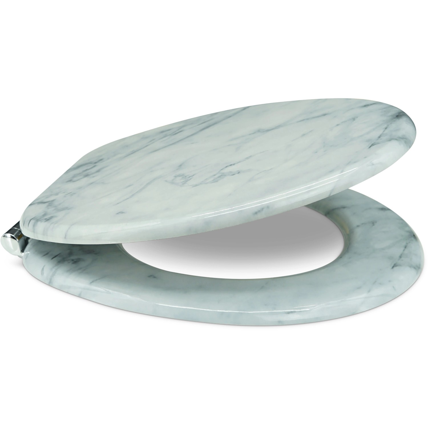 Sanfino WC-Sitz Marmor, Toilettendeckel aus Holz mit Absenkautomatik, weißgrau.