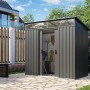 Pergart Gerätehaus Lüttich 64, anthrazitgraues Metall mit Schiebetür und Lichtpaneel.
