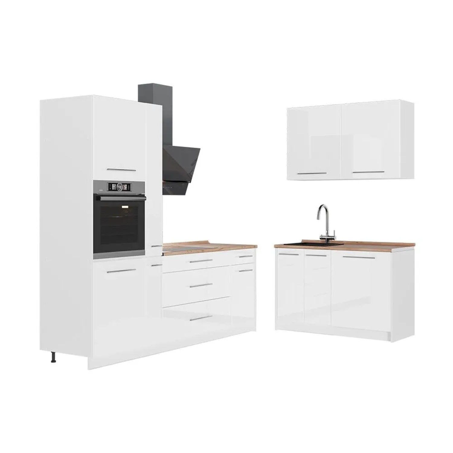 Vicco Küchenzeile Fame-Line Weiß Hochglanz/Weiß 220 x 207 AP Eiche Art Nr 65028