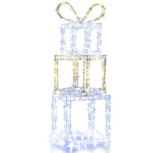 Costway Große LED Geschenkboxen 3 Stapelbare Weihnacht Dekoboxen 90 cm