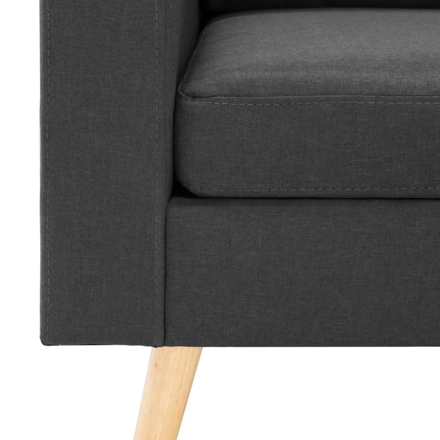 Detailansicht: Dunkelgrauer vidaXL Sessel aus Stoff mit Holzfüßen.