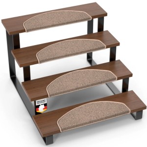 15er-Set KARAT Stufenmatten London Pro, halbrunde Form, beige, auf einer Treppe.