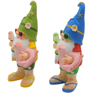 Dekohelden24 XL 2er Set Gartenzwerge Schwimmbadlook Gartenzwerg Dekozwerge aus Keramik Größe L/B/H ca 12 x 10 x 26 cm