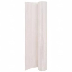 Weißer PVC Gartenzaun, aufgerollt, 110x300 cm, mit vertikalen Lamellen. Vielseitiger Sichtschutz für Garten.