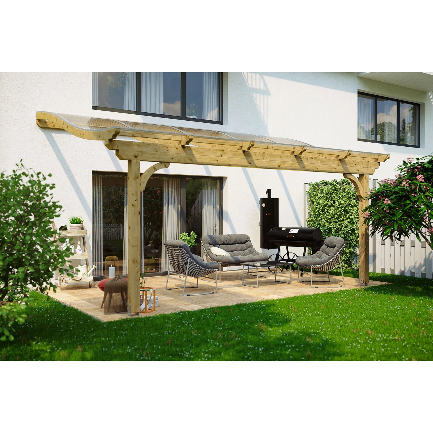 Skan Holz Terrassenüberdachung Verona B x T 541 cm x 339 cm Leimholz Natur