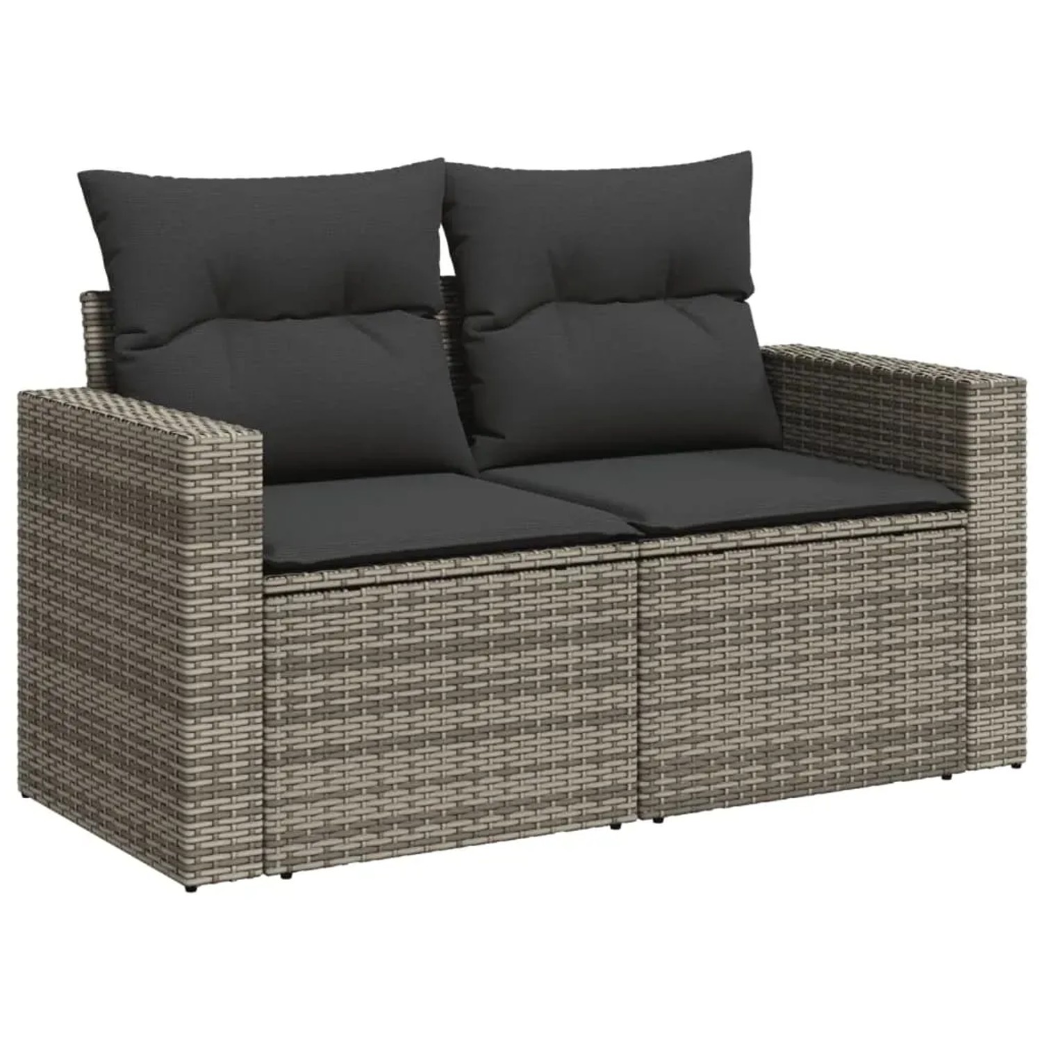 Graue vidaXL Garten-Sofagarnitur aus Polyrattan mit Kissen für Terrasse und Garten.