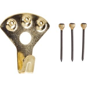 LUX Bilderhaken Größe 3, vermessingt, 2 Stück mit Nägeln zum Aufhängen von Bildern.