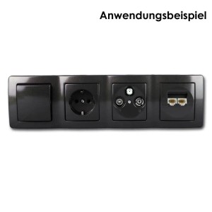 TEM EKONOMIK 4-fach Unterputz-Rahmen, horizontal, anthrazit. Mit Schalter, Steckdose, Antennen- & Netzwerkdose.
