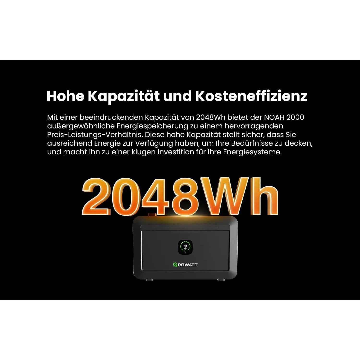 Growatt NOAH 2000 Solarspeicher mit Mikrowechselrichter für Balkonkraftwerke.