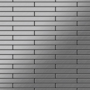 Gebürstete, graue Edelstahl Mosaikfliese im Querformat. Metall Mosaik für Wand.