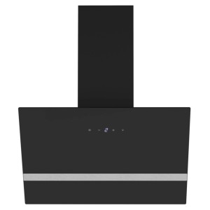 Schwarze Respekta Kopffreihaube 60 cm aus Glas mit Touch-Bedienung und silbernem Zierstreifen für die Küche.