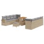Beiges 11-teiliges vidaXL Garten-Sofa-Set aus Poly Rattan mit Tisch und Stauraum.