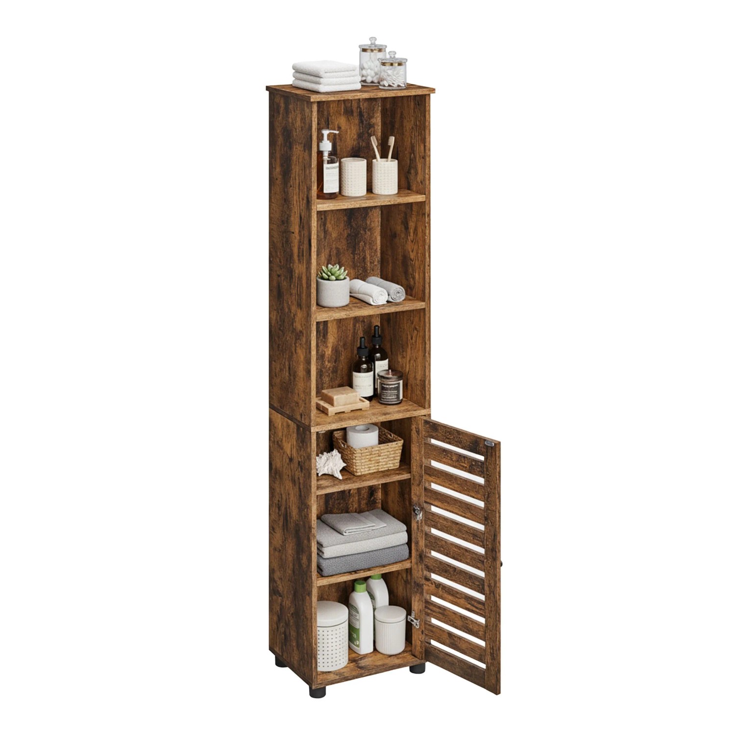 Relaxdays Badezimmerschrank Holzwerkstoff Vintagebraun mit Tür Höhenverstellbar 167 cm x 30 cm x 40 cm 20,8 kg