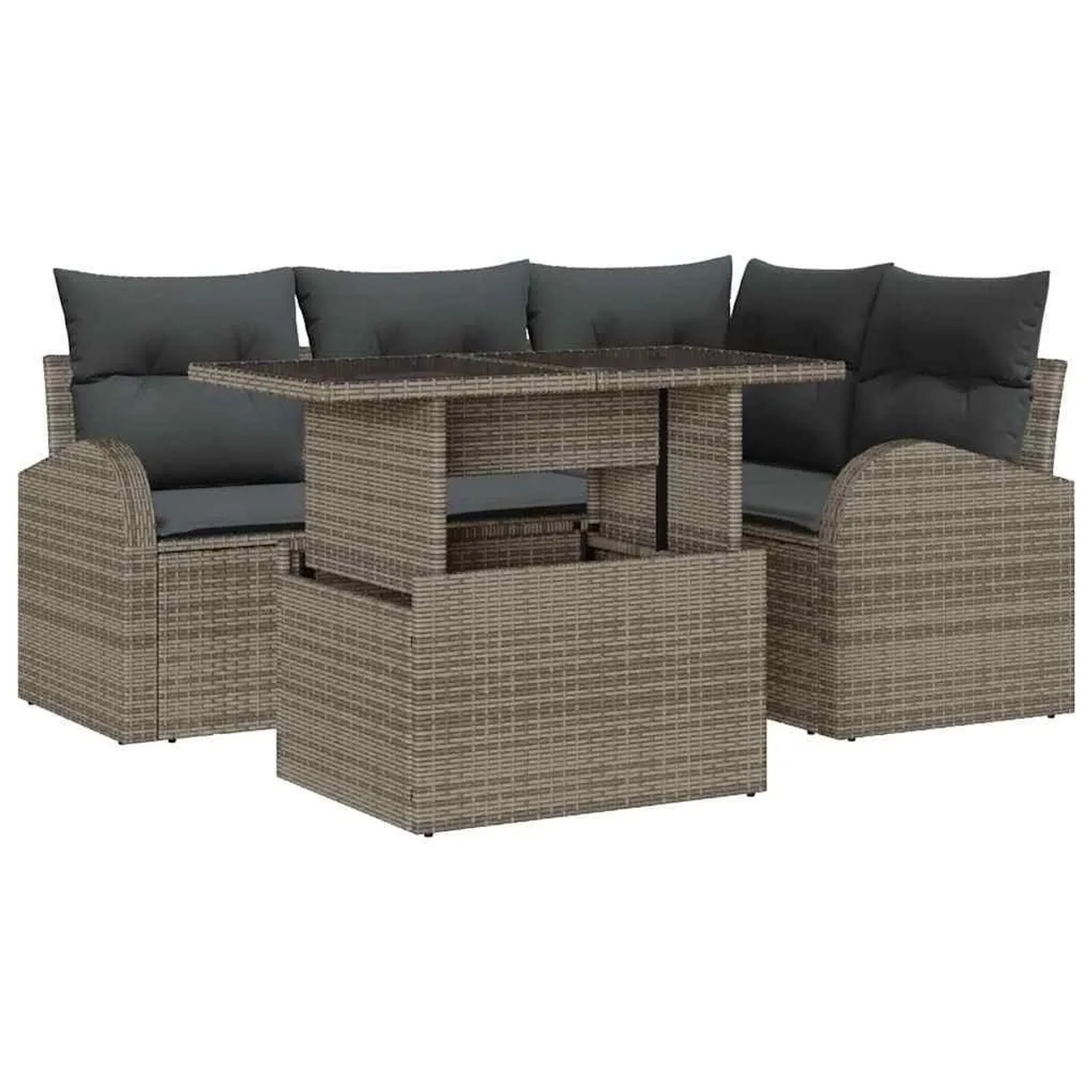 vidaXL Gartensofa-Set mit Kissen mit Speicher 5 Stk Grau Poly Rattan 335737 günstig online kaufen