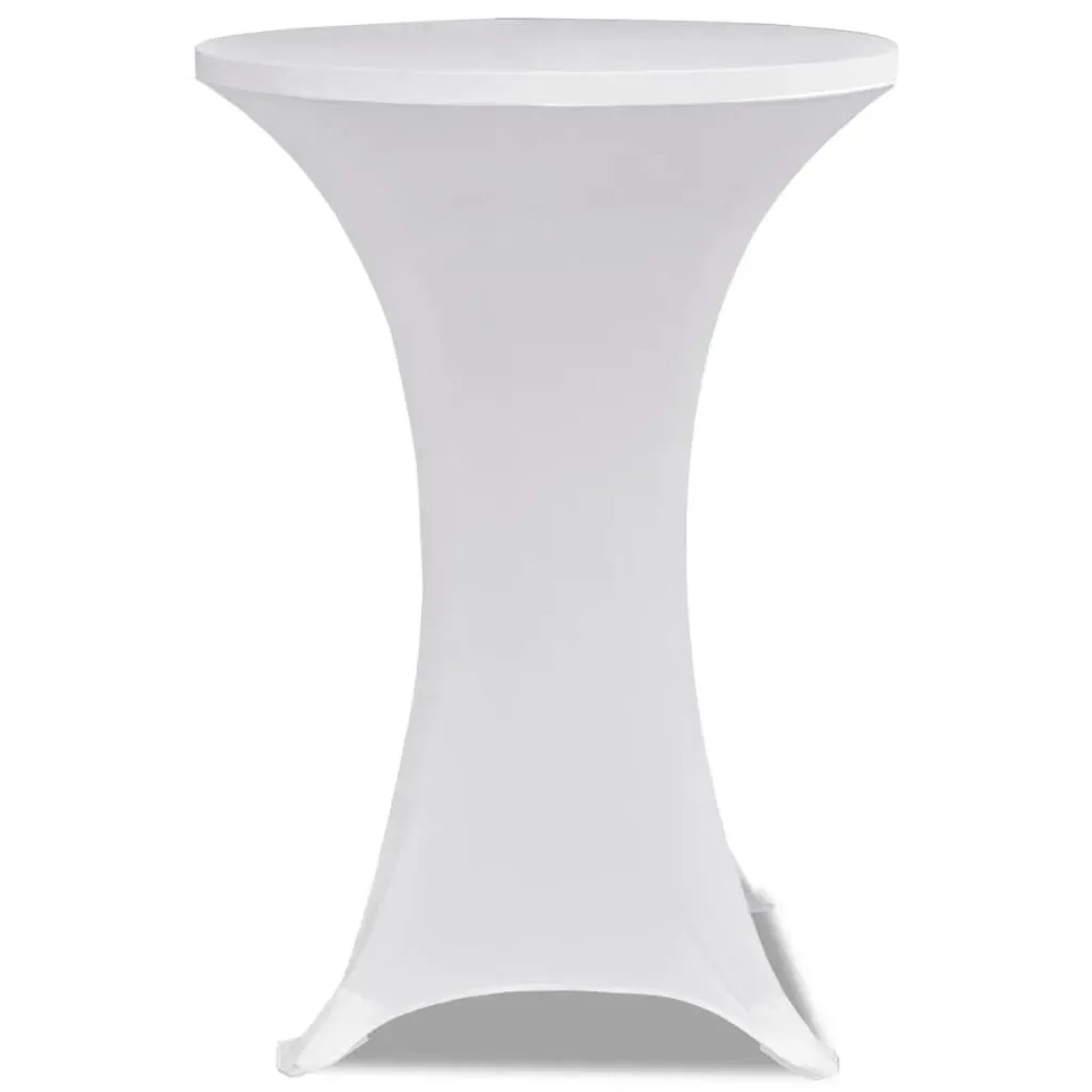 2er-Set weiße Stretch-Tischhussen für Stehtische mit Ø80 cm. Ideal für Partys und Empfänge.