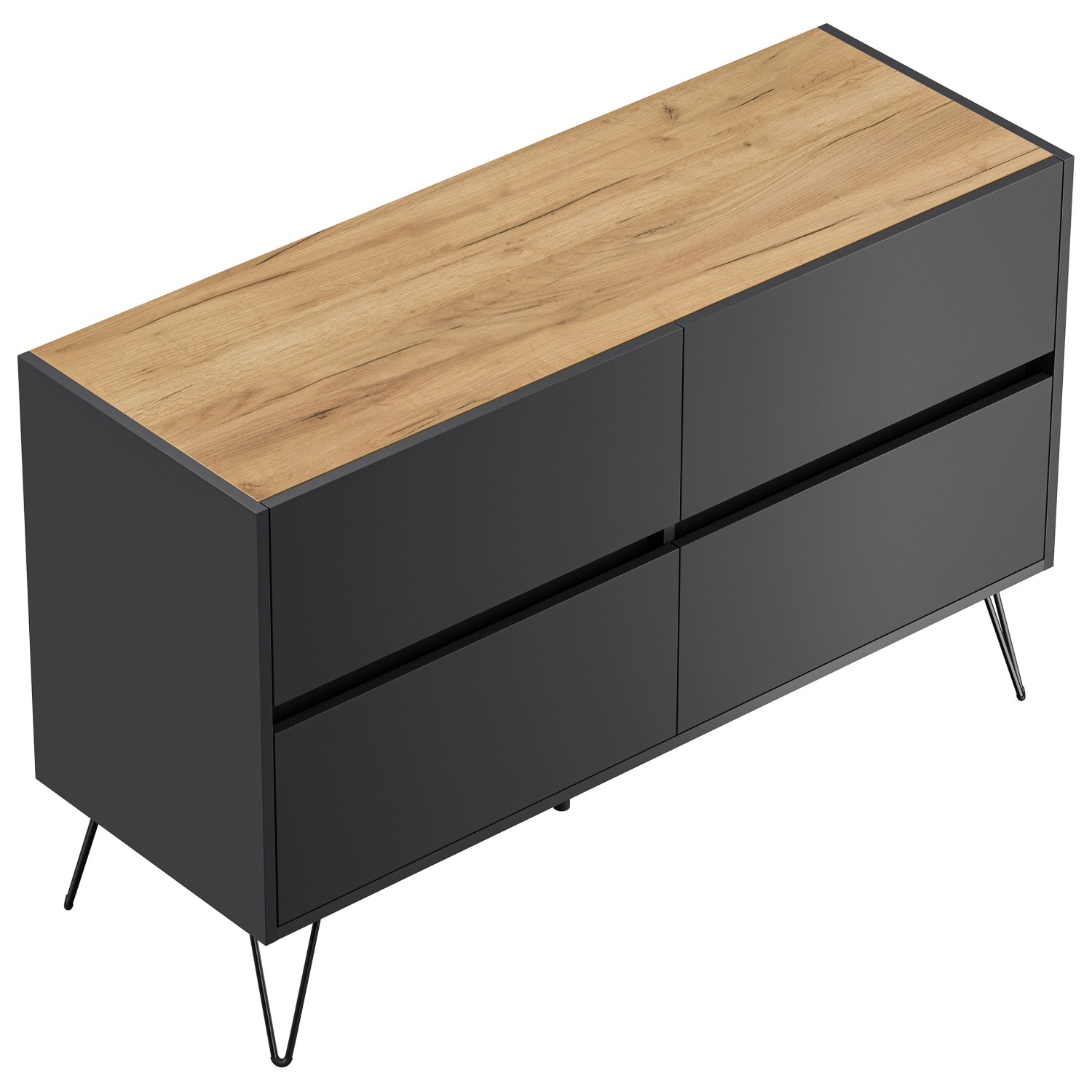 Posseik Sideboard Industrial E 4 Schubladen 120 cm Grafit Eiche Top günstig online kaufen