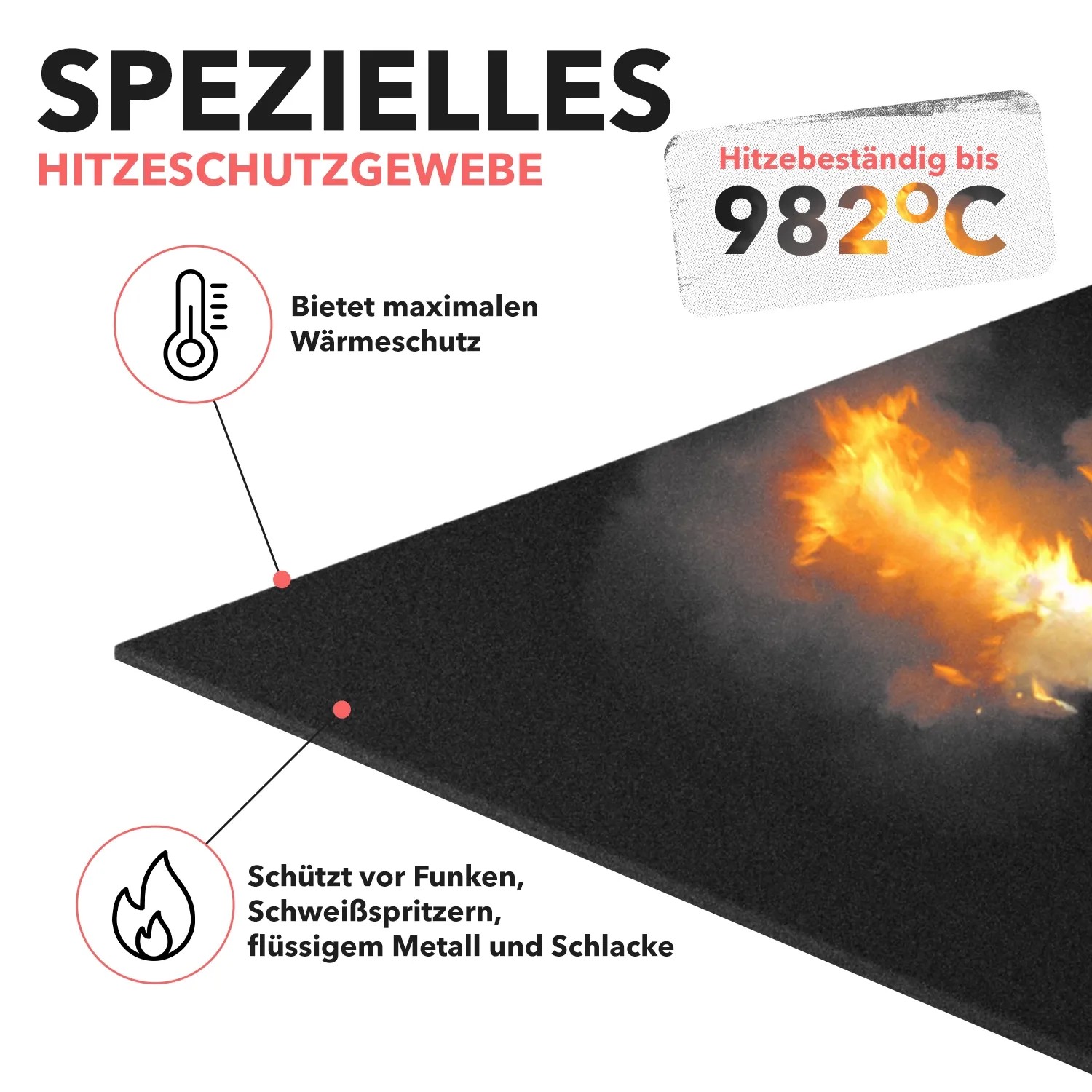 Evocamp Feuerfeste Unterlage 100x100 cm, hitzebeständig bis 982°C, zum Schutz vor Funken und Hitze beim Grillen.
