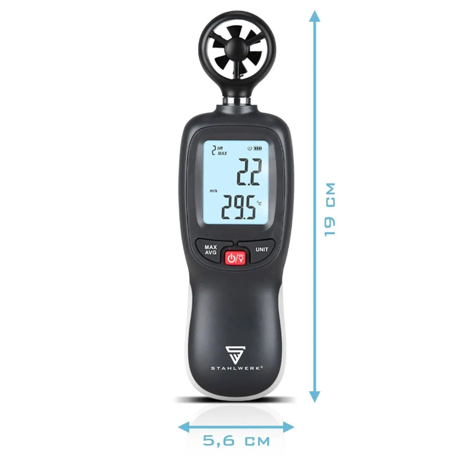 STAHLWERK Anemometer zur Messung von Klima, Licht und Temperatur. Prüfwerkzeug mit digitaler Anzeige.
