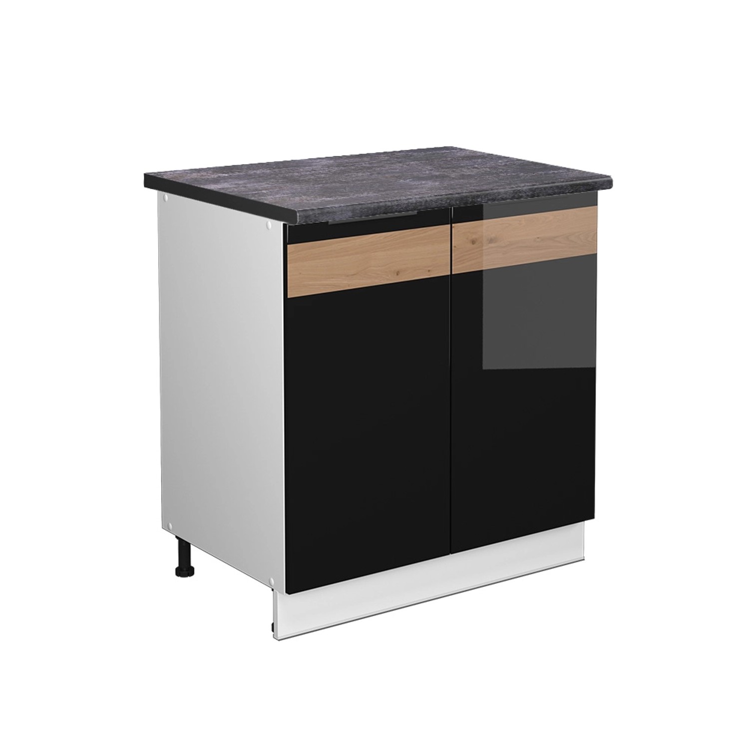 Vicco Spülenunterschrank Fame-Line Schwarz Eiche hochglanz/Weiß 80 cm mit R günstig online kaufen