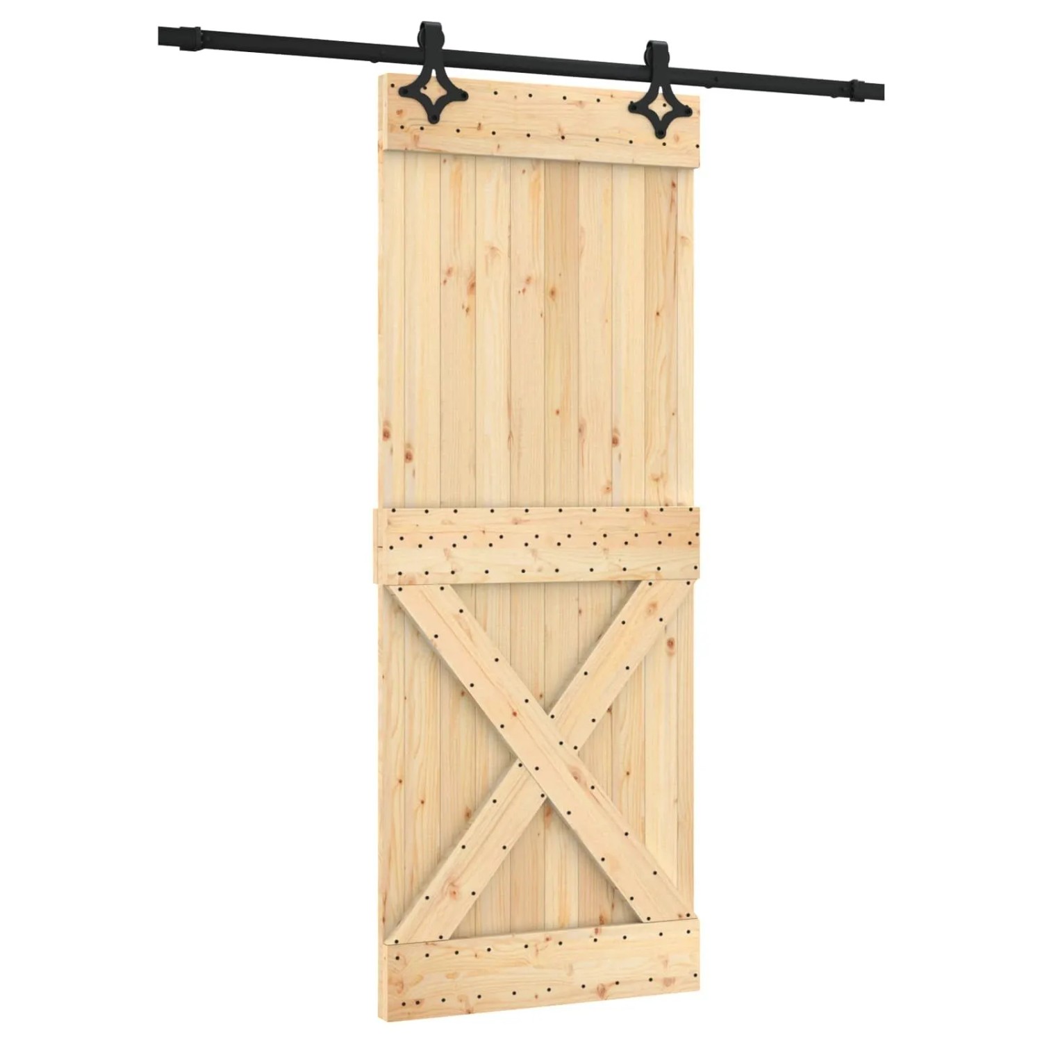 vidaXL Schiebetür Natur und Schwarz 80 x 210 cm Massivkiefer 3445074