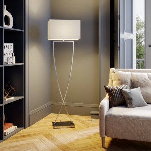 Moderne, weiße Lucande Stehlampe Evaine aus Metall, 1-flammig, für Wohnzimmer.
