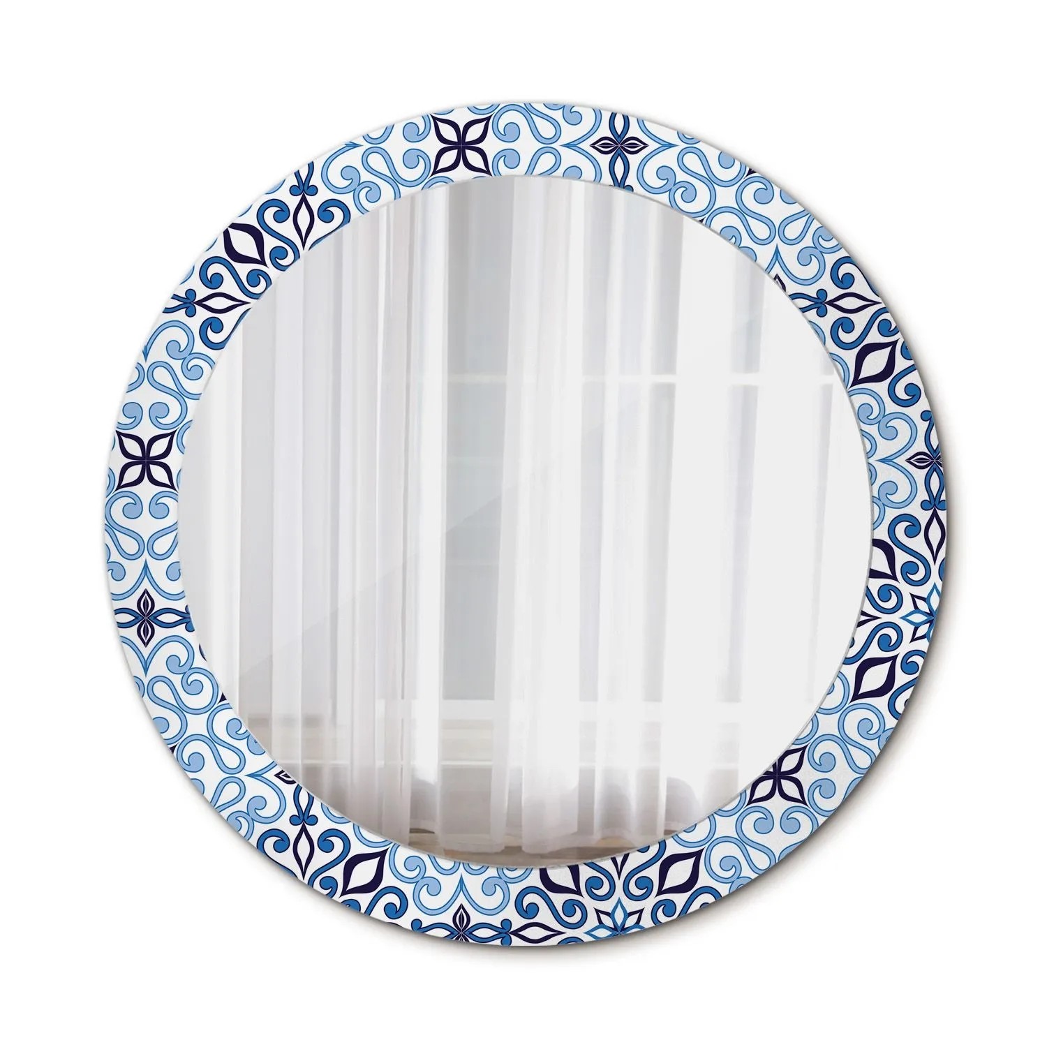 Tulup Spiegel mit Aufdruck Blaues arabisches Muster 90x90 cm Runder Spiegel mit Dekorativem Aufdruck Spiegel mit Zierrah...