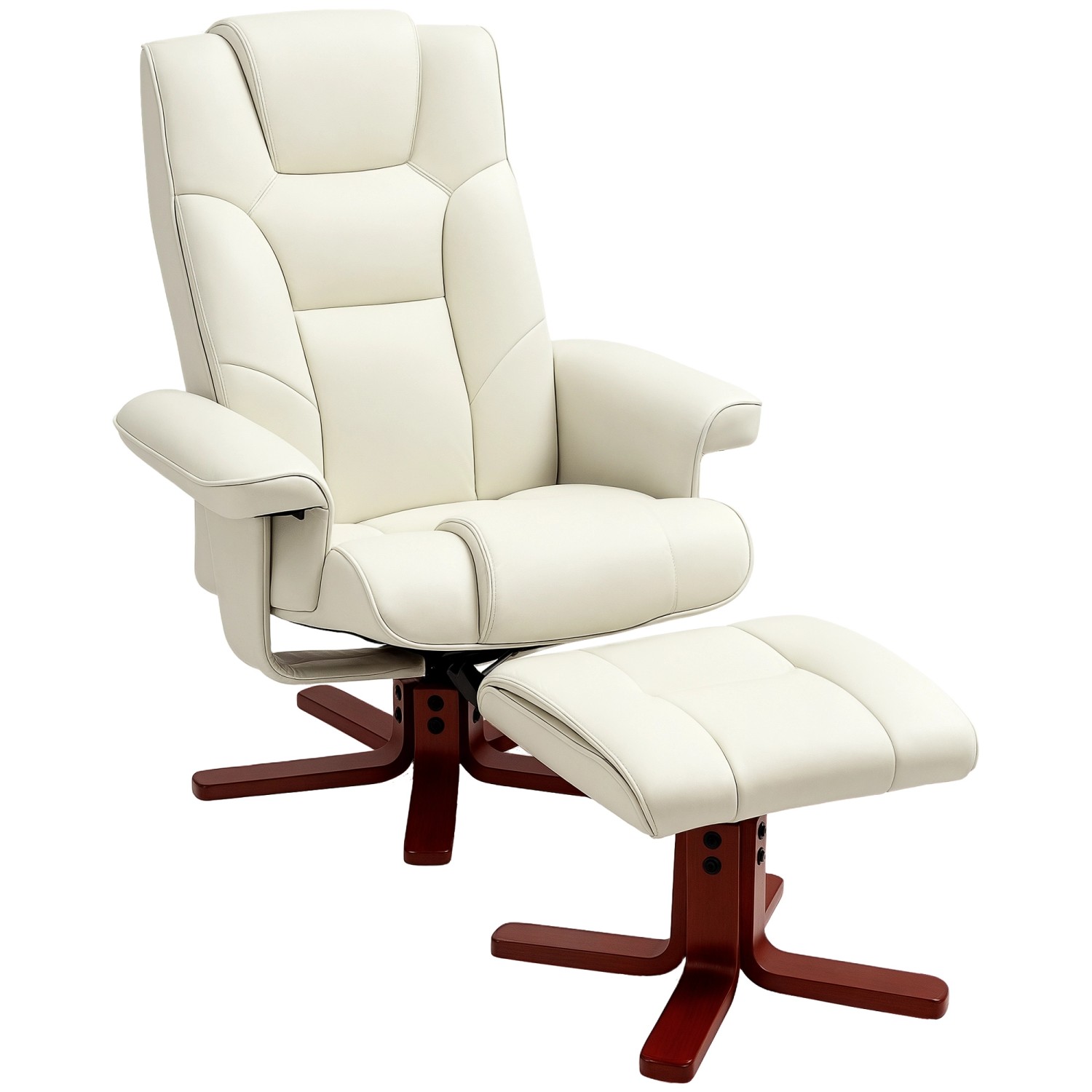 HOMCOM Relaxsessel mit Hocker Kunstleder Holz Cremeweiß 84B x 84T x 104H cm günstig online kaufen