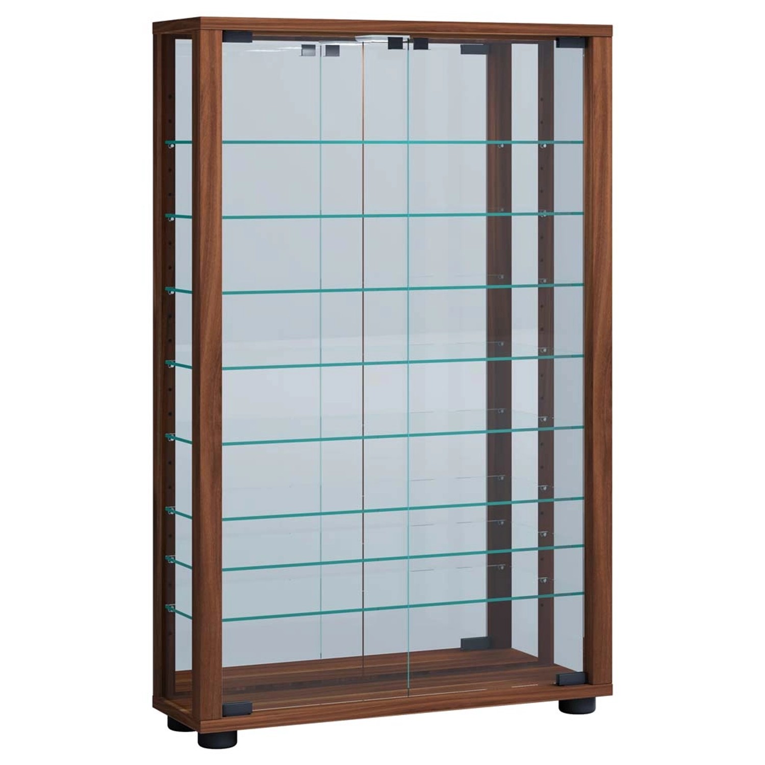 ebuy24 VitrosaMaxi Vitrinenschrank Wandhängend mit Spiegel 2 Glastüren Nuss günstig online kaufen