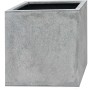 Grauer, quadratischer Pflanztopf (39x39x39 cm) in Betonoptik für Garten, Balkon und Terrasse.
