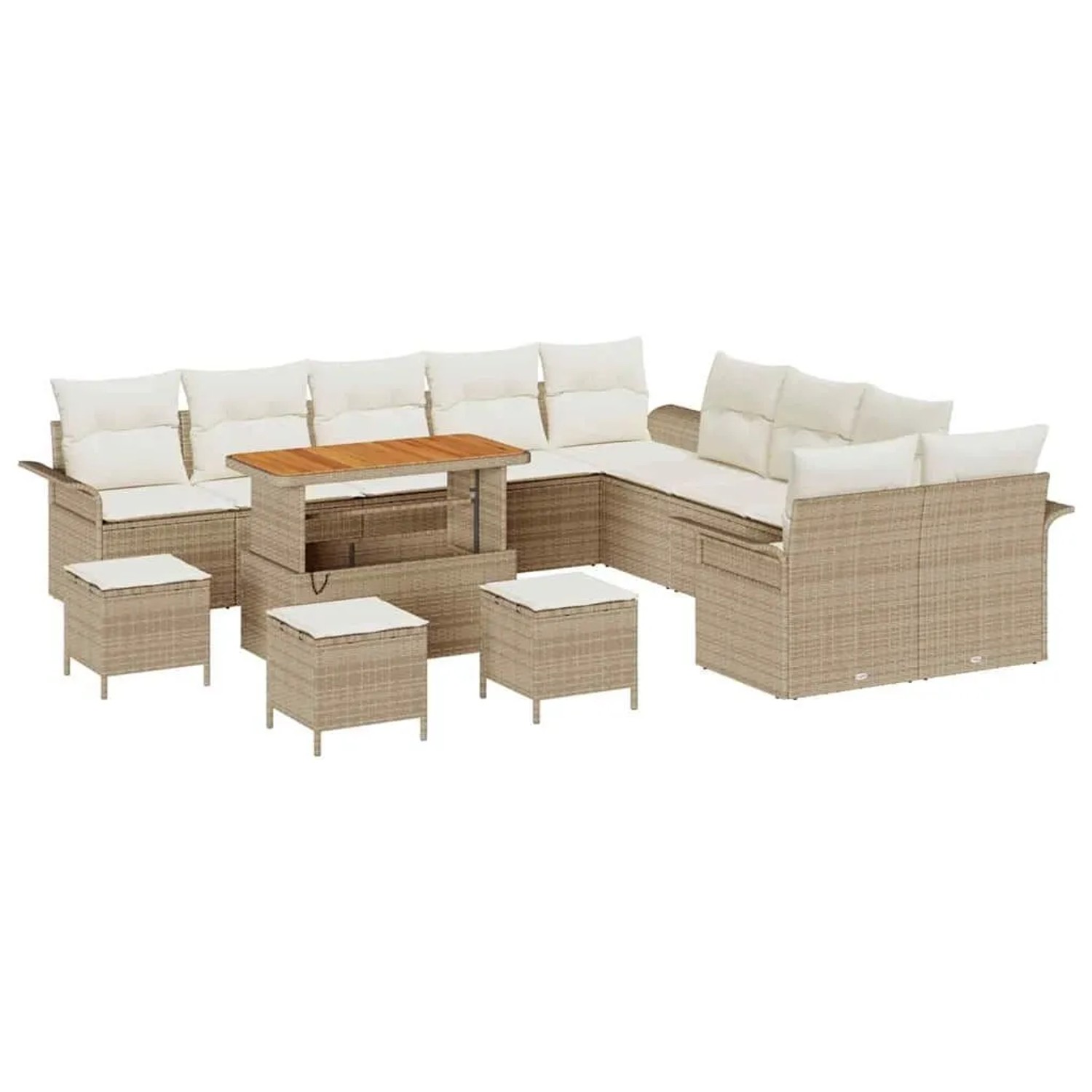 vidaXL Garten-Sofa-Set mit Kissen mit Speicher 14-Tlg Beige und Creme 3364151