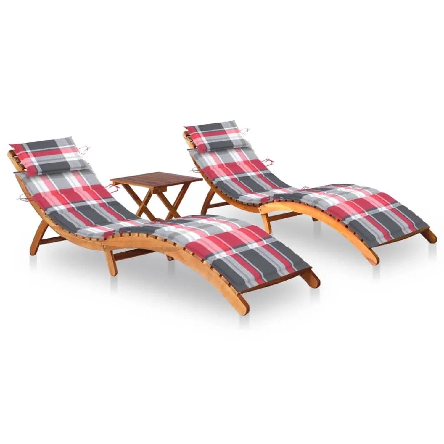 vidaXL Sonnenliegen 2 Stk. mit Tisch und Auflagen 184 x 55 x 64 cm Massivholz Akazie