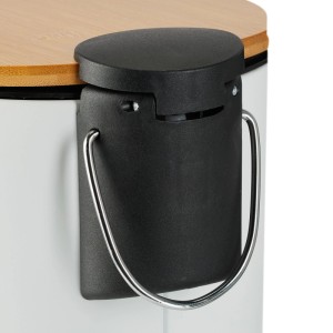 Relaxdays Bad Mülleimer Eisen Weiß mit Bambusdeckel Rutschfest Softclose 3 l 22,5 cm x 17 cm x 23 cm 0,7 kg