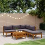 6-tlg. Garten Lounge Set aus Akazienholz mit dunkelgrauen Auflagen und Tisch.